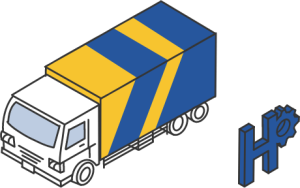 Vrachtwagen geel met blauw getekent